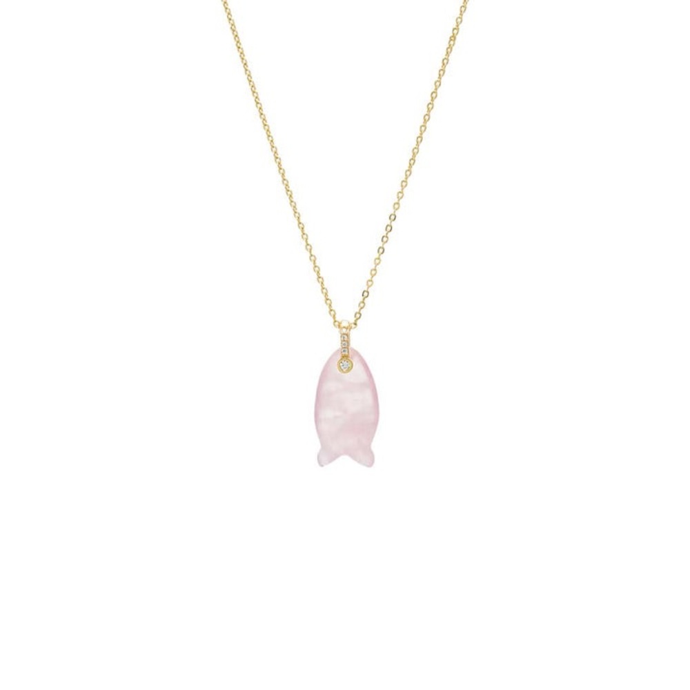 ADINA EDEN Pink Quartz Fish Pendant Necklace